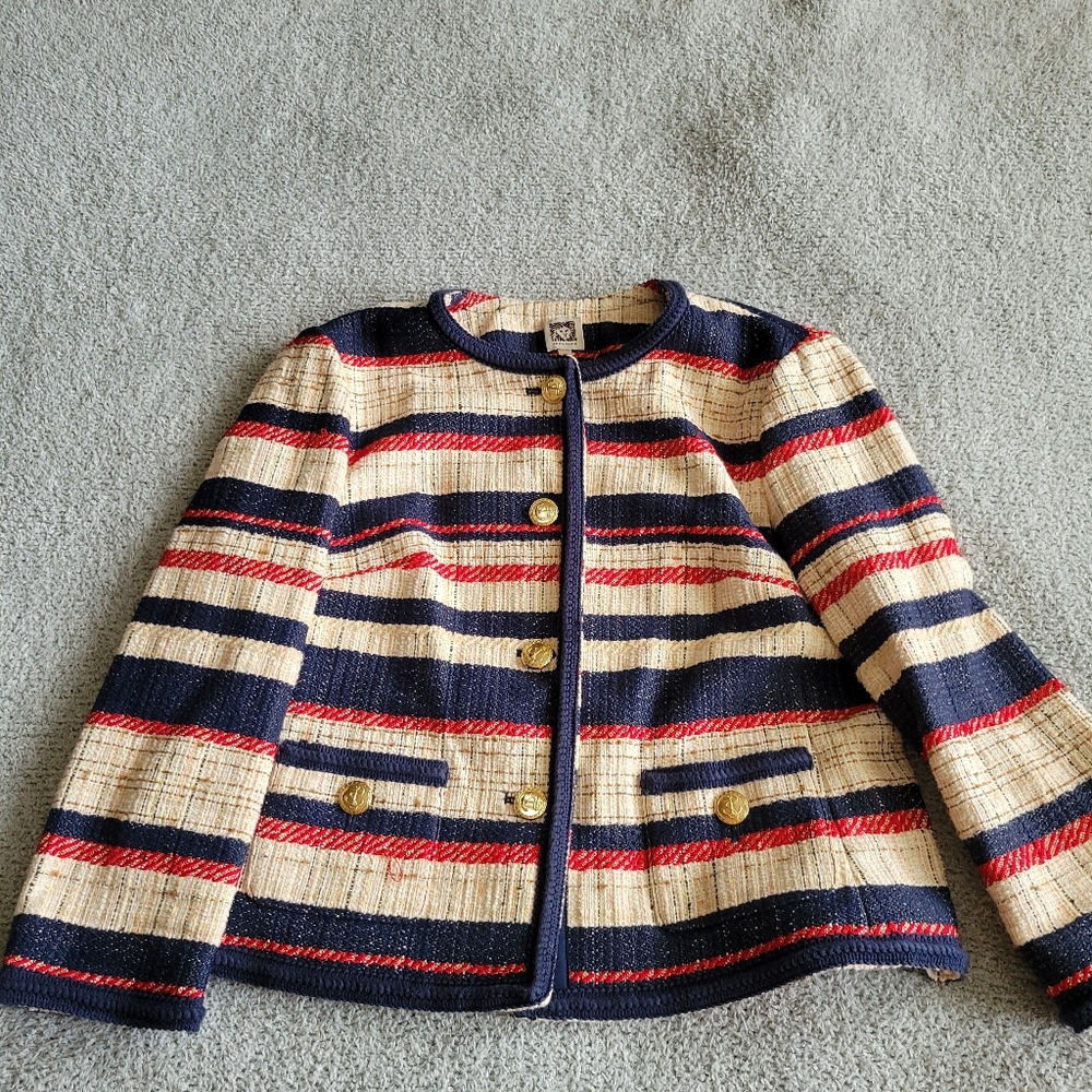 Anne Klein Nautical Multicolor Striped Blazer Size 12 - Picture 2 of 6